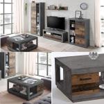 Festival Fulda Twee laden van oud hout, cement-ruime salontafel met legplank voor je woonkamer, Engineered, 80 x 46 x 80 cm