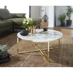 FineBuy Design salontafel Ø 80 cm marmerlook, woonkamertafel met metalen frame, ronde tafel woonkamer bijzettafel