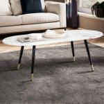 Salontafel, 120 x 60 x 41,5 cm, met marmerlook, wit, modern, design woonkamertafel met metalen frame, grote bijzettafel, woonkamer
