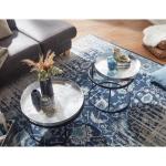 Tafel Set Gehamerd Metaal Zilver Bijzettafel set van 2 | Tafel Woonkamer Rond | Moderne Woonkamertafel Tafel met uitneembaar Blad