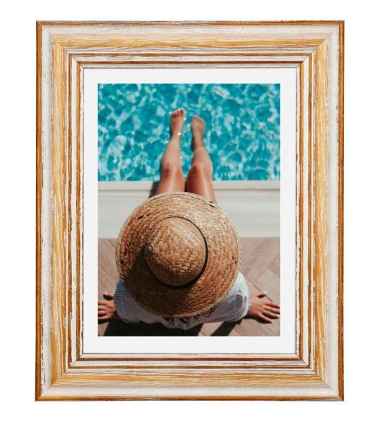 Vintage fotolijst, model Toscane, echt hout, rustieke shabby-chic look, wit/bruin, traditionele houten lijst in landelijke stijl, natuurlijk mooi, multicolor, 60x60 cm