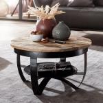 FineBuy Salontafel, 60 x 34 x 60 cm, mango massief hout/metaal, industrieel, zwart, rond, salontafel, woonkamertafel, massief, kleine tafel, salontafel, woonkamer