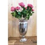 Vaas, bloemenvaas, pokalvaas, decoratieve vaas, aluminium, zilver, ovaal, groot, voor kunstbloemen en pampasgras, 53 cm