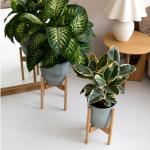 Houten plantenstandaard, set van 2 bamboe bloemenstandaard, verstelbare houten bloemenkruk, voor potten tot Ø 30,5 cm, bloempotstandaard, hoogte: 35,5 cm, plantenstandaard met pot