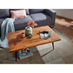 Koffietafel Massief Sheesham-Hout en Metaal 110x60x40 cm Salontafel Bruin | Vierkante Tafel Woonkamer Moderne met Boomrand | Lage Bijzettafel Woonkamertafel
