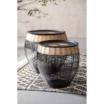 Design bijzettafel African Drums (2/set), ronde, moderne tafelset, grote bijzettafel, koffietafel, nachtkastje, zwart-bruin (H/B/D) 42 x Ø 40 cm & 48 x Ø 46 cm