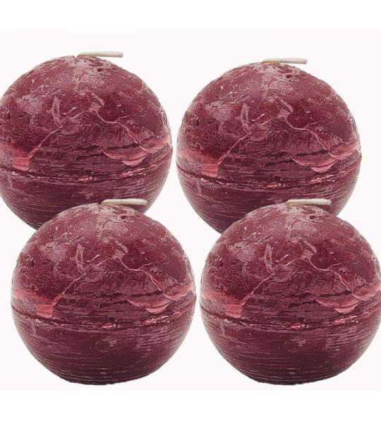 Spaas Stompkaars rustieke stomp kaars meerdere kleuren - in voordeelverpakking, mooi cadeau voor Kerstmis), rustieke look (bolkaars Ø 8 cm, wijnrood)