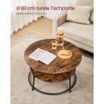 Salontafel rond, woonkamertafel, banktafel met plank, eenvoudige montage, metaal, industrieel design, vintage bruin-inktzwart LCT80BX