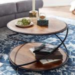 Koffietafel Massief Sheesham-Hout en Metaal 58x58x35 cm Salontafel Bruin | Ronde Tafel Woonkamer Moderne met Opbergruimte | Lage Tafel Bijzettafel Woonkamertafel