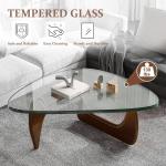 Skandinavischer Couchtisch, Wohnzimmertisch mit Platte aus Hartglas, Beistelltisch aus Holz, Kaffeetische, Schlafzimmer, Büro, Café (Walnut + Braun, 114 cm)