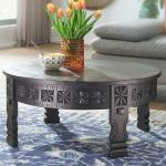 FineBuy Design salontafel mango massief houten banktafel, rond, zwart, woonkamertafel, salontafel, tafel, woonkamer, oosters, koffietafel, loungetafel