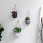 Wandvazen -Ellie- | hangende keramische bloempotten 3-delig | wanddecoratie voor kamer, balkon en tuin | grijs (mat)