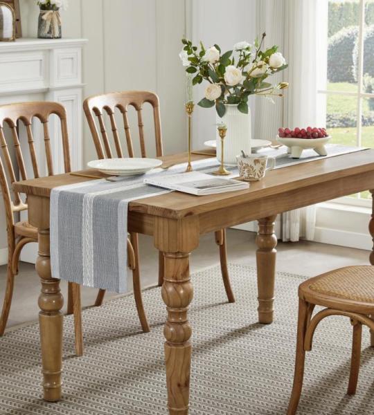 Tafelloper, katoen, linnen, boerderijstijl, voor binnen en buiten, grijs, 90 cm, voor feest, eetkamer, keuken, decoraties (grijs, 90 cm)