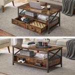 Salontafel, woonkamertafel, banktafel, voor woonkamer, met laden, X-vormige balken, open vak, industrieel design, vintage bruin-zwart LCT201B01