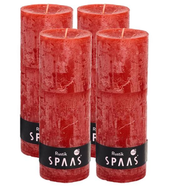 Spaas Stompkaars rustieke stomp kaars meerdere kleuren - in voordeelverpakking, mooi cadeau voor Kerstmis), rustieke look (6,8 cm Ø x 19 cm hoog, rood)