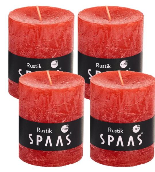 Spaas Stompkaars rustieke stomp kaars meerdere kleuren - in voordeelverpakking, mooi cadeau voor Kerstmis), rustieke look (6,8 cm Ø x 8 cm hoog, rood)