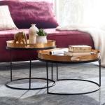 Tafel Set Gehamerd Metaal Goud Bijzettafel set van 2 | Tafel Woonkamer Rond | Moderne Woonkamertafel Tafel met uitneembaar Blad
