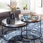 Tafel Set Gehamerd Metaal Zilver Bijzettafel set van 2 | Tafel Woonkamer Rond | Moderne Woonkamertafel Tafel met uitneembaar Blad