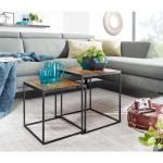 FineBuy Woonkamertafel, set van 2, mango, massief hout/metaal, bijzettafel, rechthoekig, design bijzettafel, industrieel, salontafel, vierkant, tafelset, 2-delige set