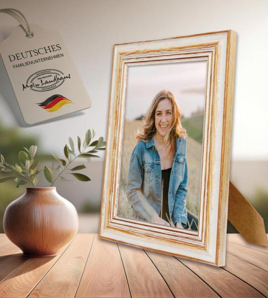 Vintage fotolijst, model Toscane, echt hout, rustieke shabby-chic look, wit/bruin, traditionele houten lijst in landelijke stijl, natuurlijk mooi, wit/bruin., 50x70 cm