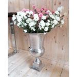 Vaas, bloemenvaas, pokalvaas, decoratieve vaas, aluminium, zilver, groot, voor kunstbloemen en pampasgras, 56 cm