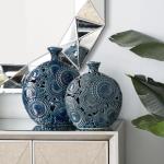 Keramische bloemenvaas met uitgesneden patronen, set van 2 16", 13" H, blauw