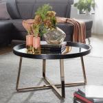 Koffietafel Glas en Metaal 78 x 42,5 x 78 cm Salontafel Goud en Zwart | Ronde Tafel Woonkamer Moderne | Glazen Tafel Bijzettafel Rond