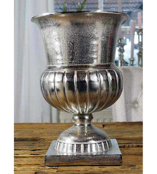 Vaas, bloemenvaas, pokalvaas, decoratieve vaas, aluminium, zilver, luxe, decoratie, modern, van metaal, woonkamer en keuken, L 35 cm