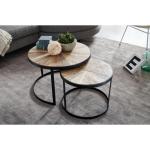 Set van 2 van massief mangohout rond | Salontafel met metalen poten bruin | Placemat 2-delige nesttafel hout/metaal zwart