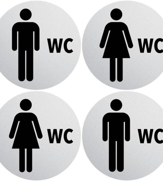 Stickers, wc-set voor dames en heren, weerbestendig, toiletbordje, deurbordje, folieplaatje, D = 148 mm, waarschuwingsborden (2 wc-heren + dames, grijs)
