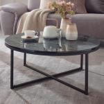 FineBuy Design salontafel Ø 80 cm marmerlook, woonkamertafel met metalen frame, ronde tafel woonkamer bijzettafel