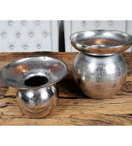 Vaas 2-delige set bloemenvaas pot pokalvaas decoratieve vaas aluminium zilver 19/21 cm