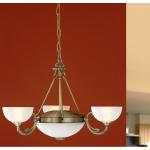 Savoy hanglamp met 5 fittingen, vintage, rustieke hanglamp van gepolijst gebruind metaal met wit gesatineerd glas, hangende eettafellamp, woonkamerlamp met E14- en E27-fittingen