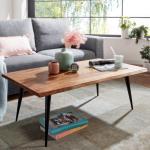 Koffietafel Massief Sheesham-Hout en Metaal 110x60x40 cm Salontafel Bruin | Vierkante Tafel Woonkamer Moderne met Boomrand | Lage Bijzettafel Woonkamertafel