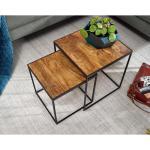 FineBuy Woonkamertafel, set van 2, mango, massief hout/metaal, bijzettafel, rechthoekig, design bijzettafel, industrieel, salontafel, vierkant, tafelset, 2-delige set