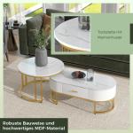 Ronde salontafel, set van 2, et met laden, banktafel met leisteen-marmeren textuur en gouden metalen frame, moderne , woonkamertafels voor slaapkamer, woonkamer, decoratie