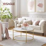 Ronde salontafel, woonkamertafel met stalen frame, salontafel, bijzettafel, wit-goud LCT091A10
