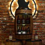 Houten vat huisbar met LED-verlichting - wijnkast in retro stijl - wijnvat bar - houten rek - houten bar 80 cm hoog - naaldhout - vatbare statafel en flessenstandaard (wengé)