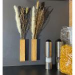 Moderne Wandvasen für Trockenblumen aus Eichenholz (3 Stück)| Blumenvasen zur Wanddekoration | Wandblumen | Rustikale Blumenvase für die Wand