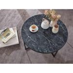 FineBuy Design salontafel Ø 80 cm marmerlook, woonkamertafel met metalen frame, ronde tafel woonkamer bijzettafel