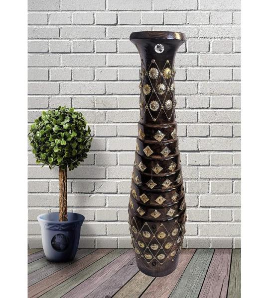 Enorme mand AM125 - Houten Bloemenvaas (Standaard, Zwart En Gouden)
