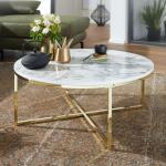 FineBuy Design salontafel Ø 80 cm marmerlook, woonkamertafel met metalen frame, ronde tafel woonkamer bijzettafel