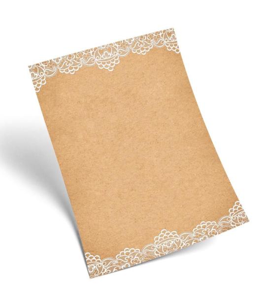 50 vellen briefpapier, naturel, wit, dubbelzijdig 100 g, kraftpapier, DIN A4, 100 g, vintage