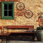 Autowiel van hout, set van 2, decoratie voor tuin, terras, veranda, rustiek spaakwiel, saloon, western, bruin